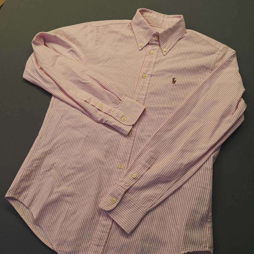 Polo Ralph Lauren Mens Pink White Striped Oxford Button Down Shirt XS LS